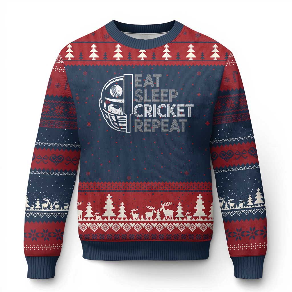 Eat Sleep Cricket Repeat Ugly Christmas Sweater Retro Vintage Cricket Gifts