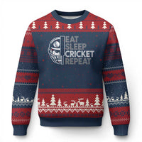 Eat Sleep Cricket Repeat Ugly Christmas Sweater Retro Vintage Cricket Gifts