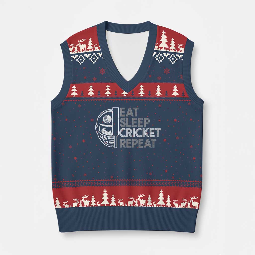 Eat Sleep Cricket Repeat V-Neck Knit Sweater Vest Retro Vintage Cricket Gifts