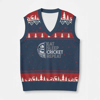 Eat Sleep Cricket Repeat V-Neck Knit Sweater Vest Retro Vintage Cricket Gifts