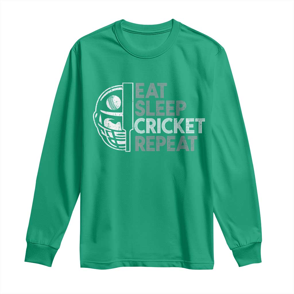 Eat Sleep Cricket Repeat Long Sleeve Shirt Retro Vintage Cricket Gifts