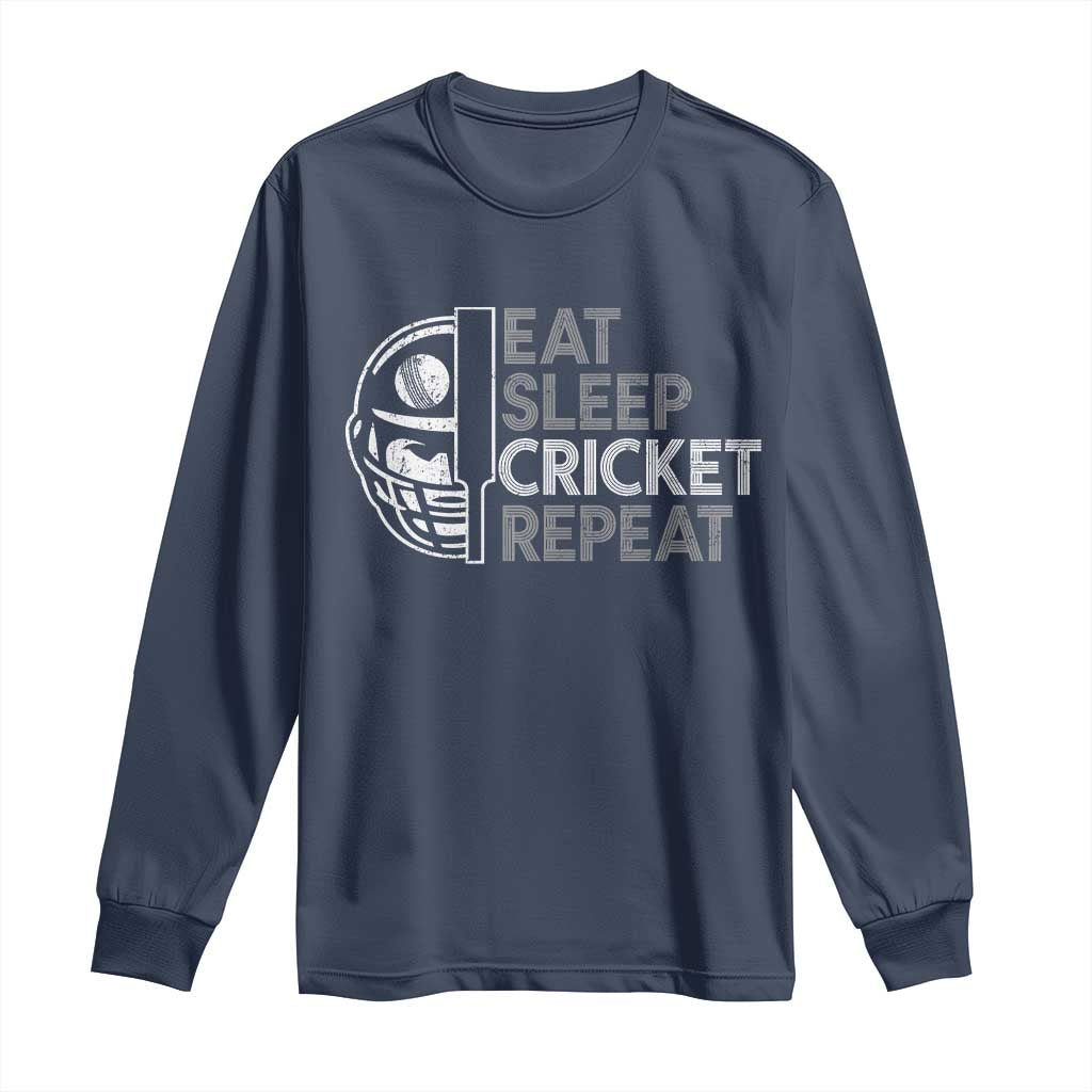 Eat Sleep Cricket Repeat Long Sleeve Shirt Retro Vintage Cricket Gifts