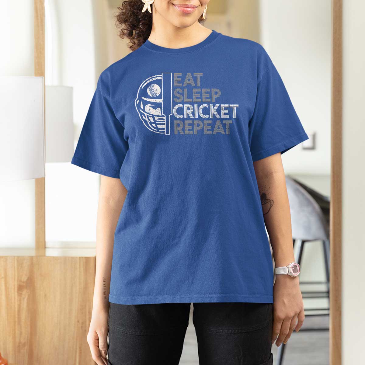Eat Sleep Cricket Repeat T Shirt For Women Retro Vintage Cricket Gifts