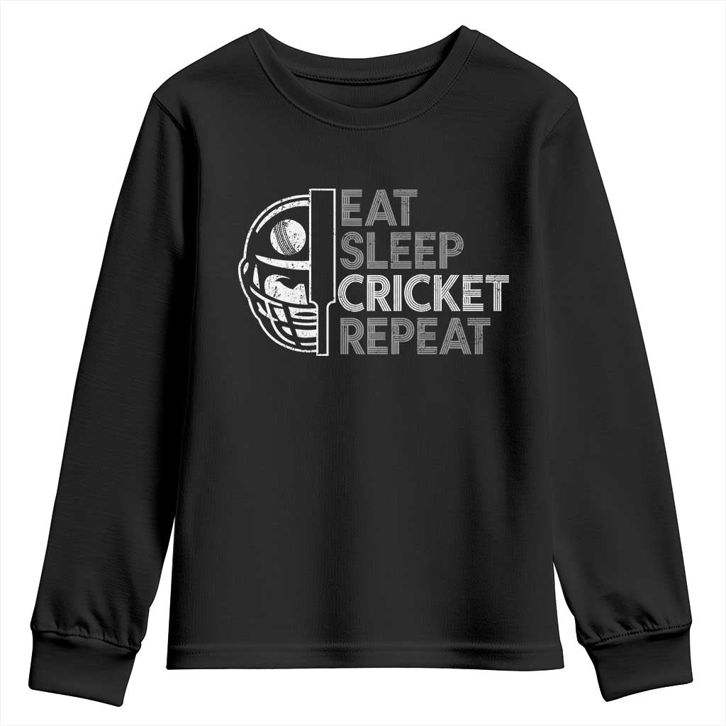 Eat Sleep Cricket Repeat Youth Sweatshirt Retro Vintage Cricket Gifts
