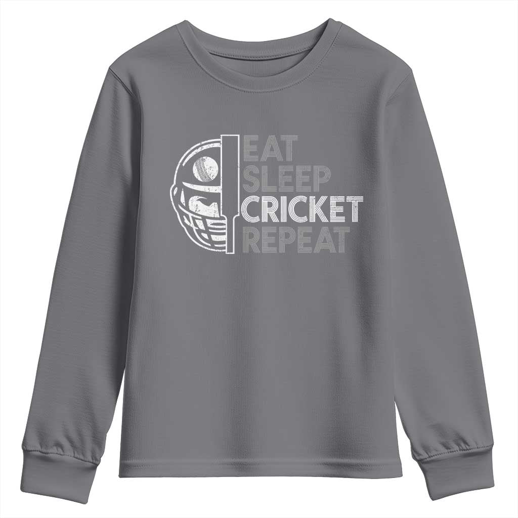 Eat Sleep Cricket Repeat Youth Sweatshirt Retro Vintage Cricket Gifts