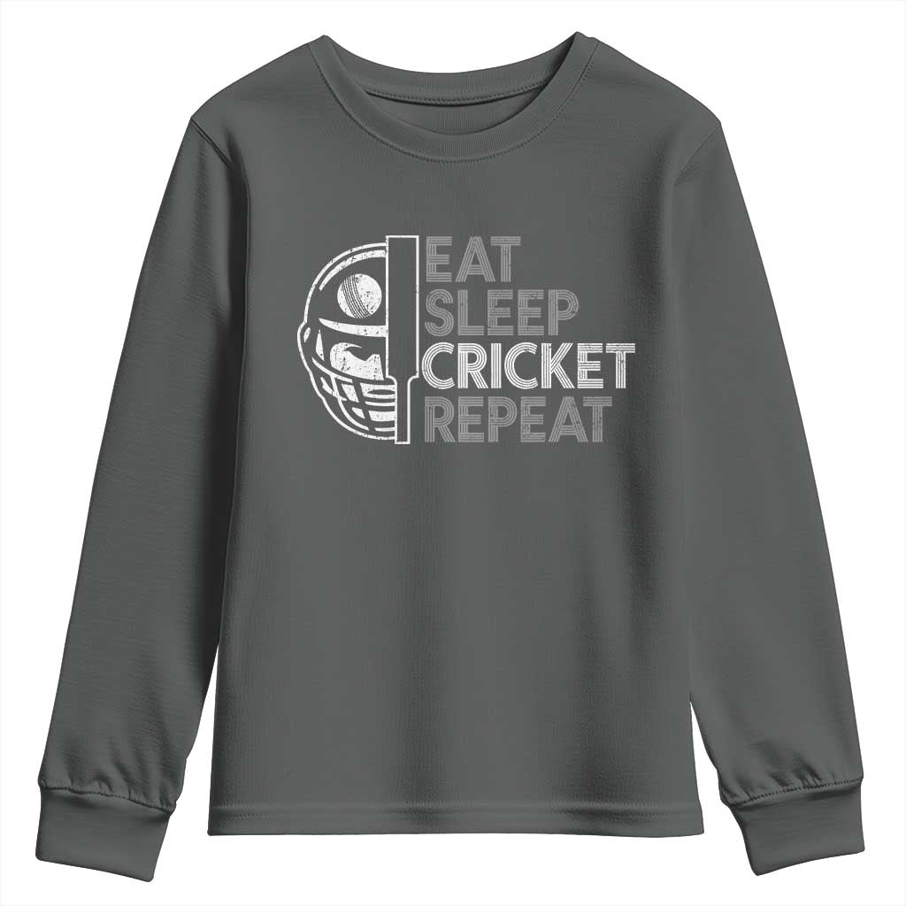 Eat Sleep Cricket Repeat Youth Sweatshirt Retro Vintage Cricket Gifts