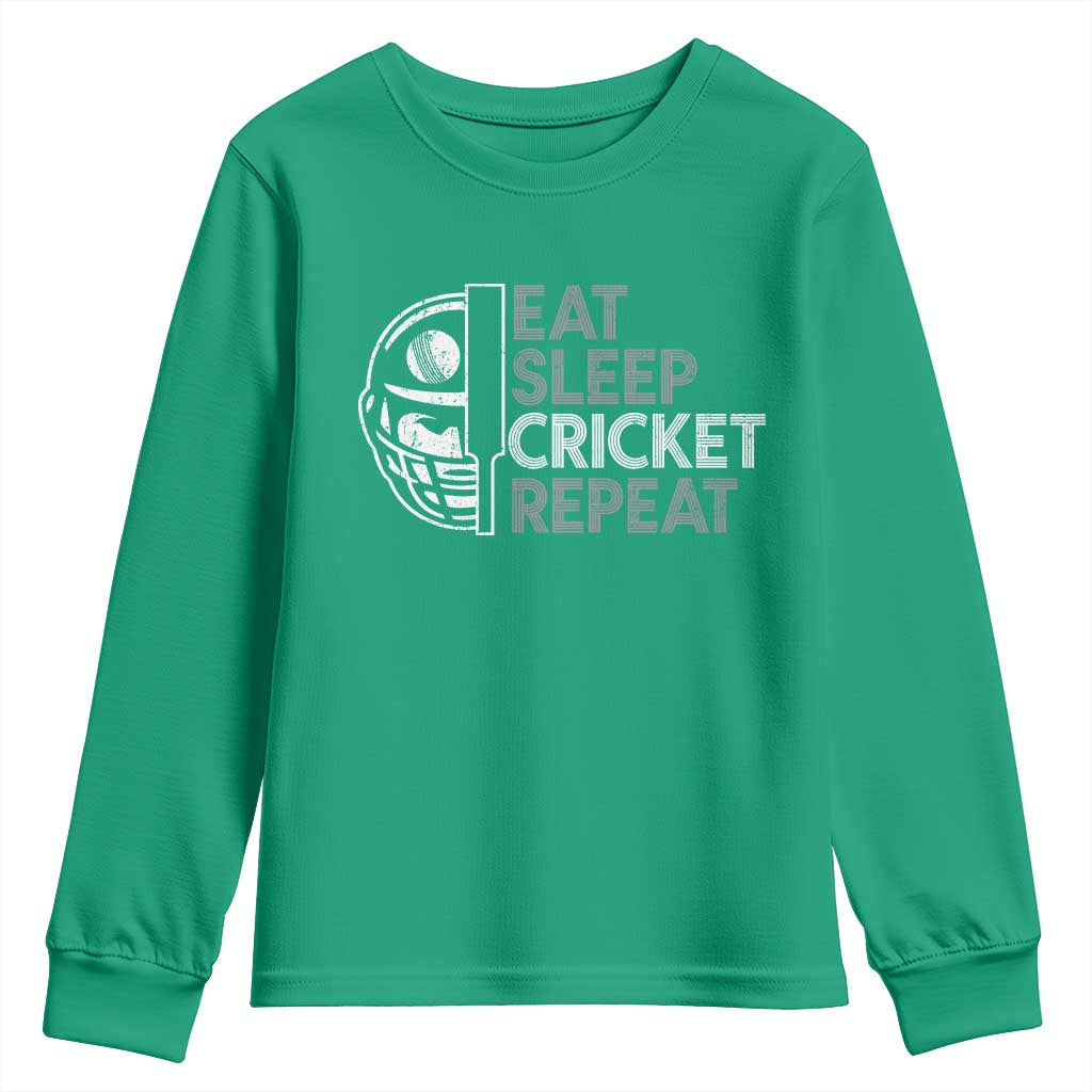 Eat Sleep Cricket Repeat Youth Sweatshirt Retro Vintage Cricket Gifts