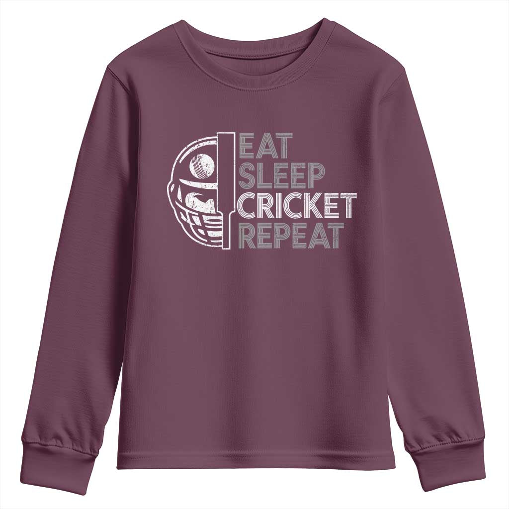Eat Sleep Cricket Repeat Youth Sweatshirt Retro Vintage Cricket Gifts