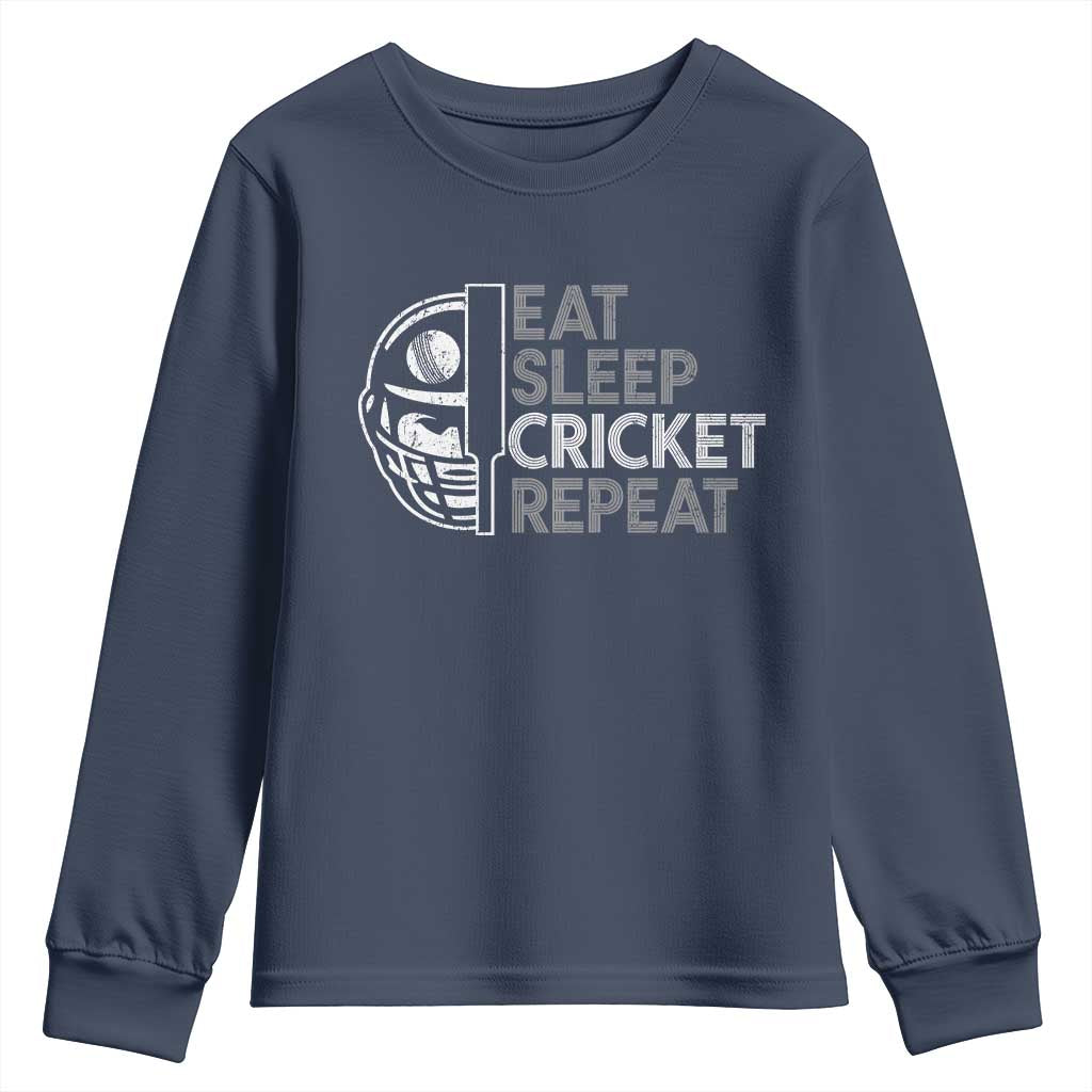 Eat Sleep Cricket Repeat Youth Sweatshirt Retro Vintage Cricket Gifts