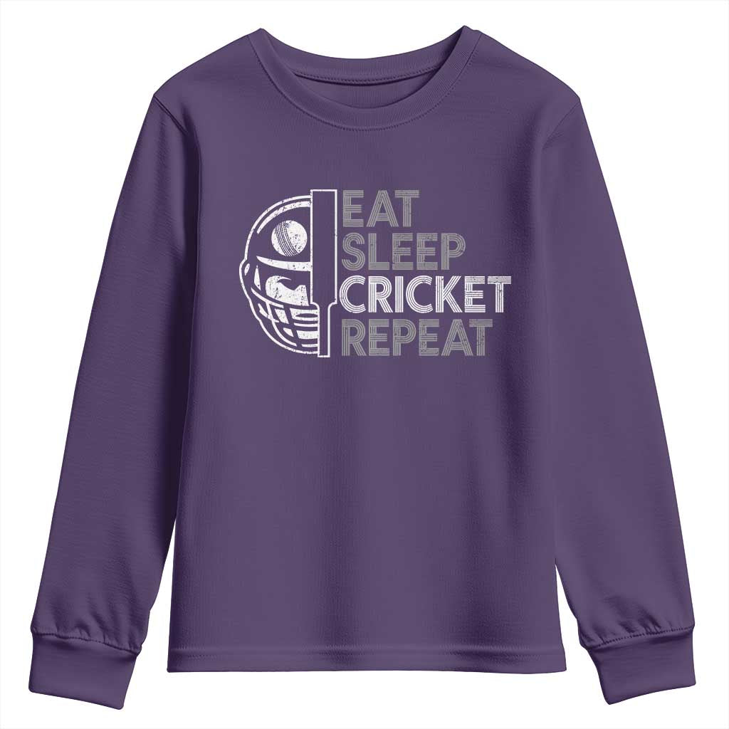 Eat Sleep Cricket Repeat Youth Sweatshirt Retro Vintage Cricket Gifts