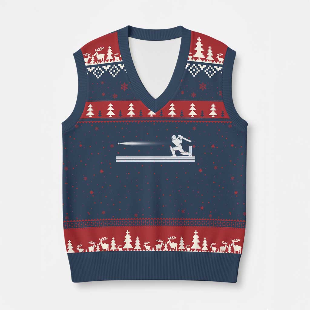 Cricket Player V-Neck Knit Sweater Vest Powerful Batsman Shot Cricket Gifts