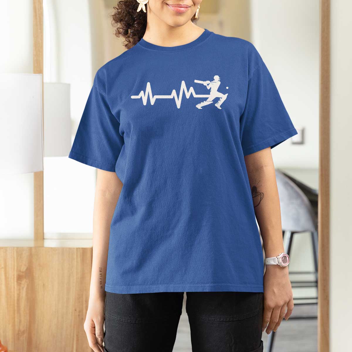 Cricket Player T Shirt For Women Cricket Heartbeat Batsman
