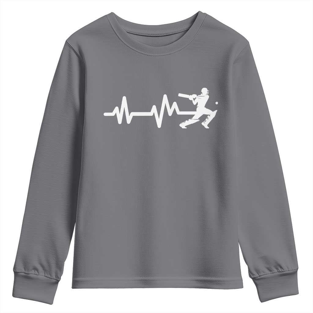 Cricket Player Youth Sweatshirt Cricket Heartbeat Batsman