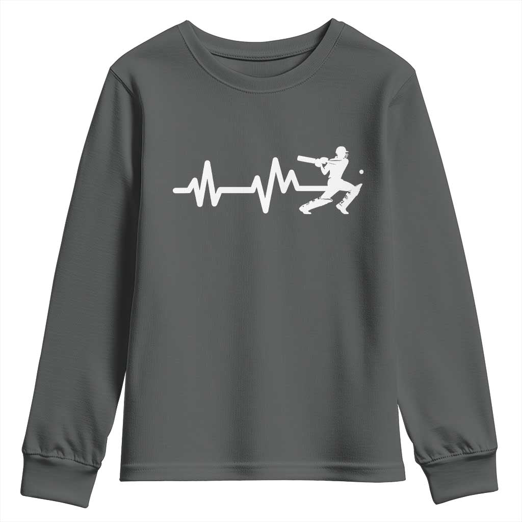 Cricket Player Youth Sweatshirt Cricket Heartbeat Batsman
