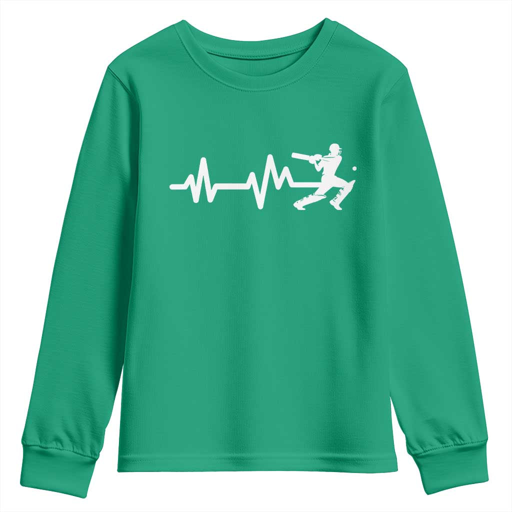 Cricket Player Youth Sweatshirt Cricket Heartbeat Batsman