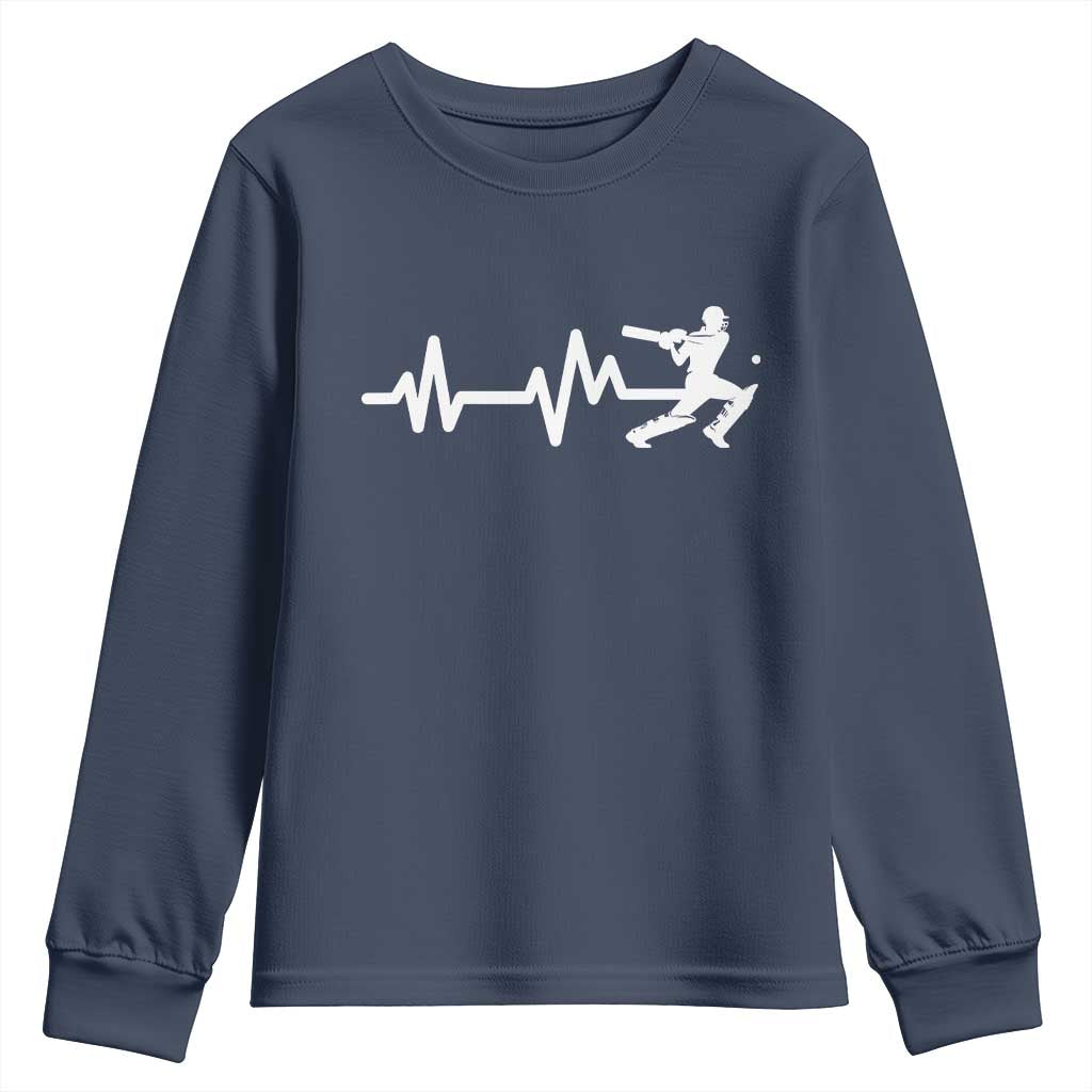Cricket Player Youth Sweatshirt Cricket Heartbeat Batsman