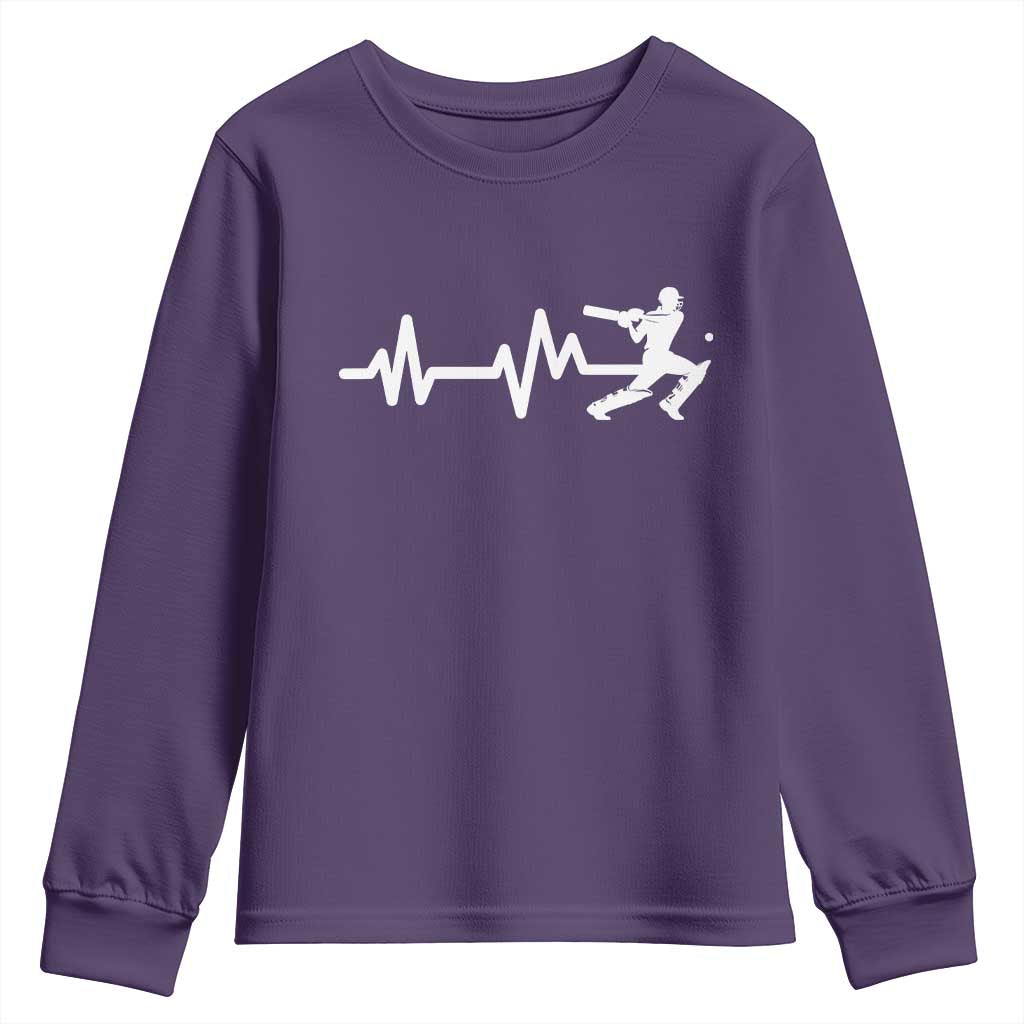 Cricket Player Youth Sweatshirt Cricket Heartbeat Batsman