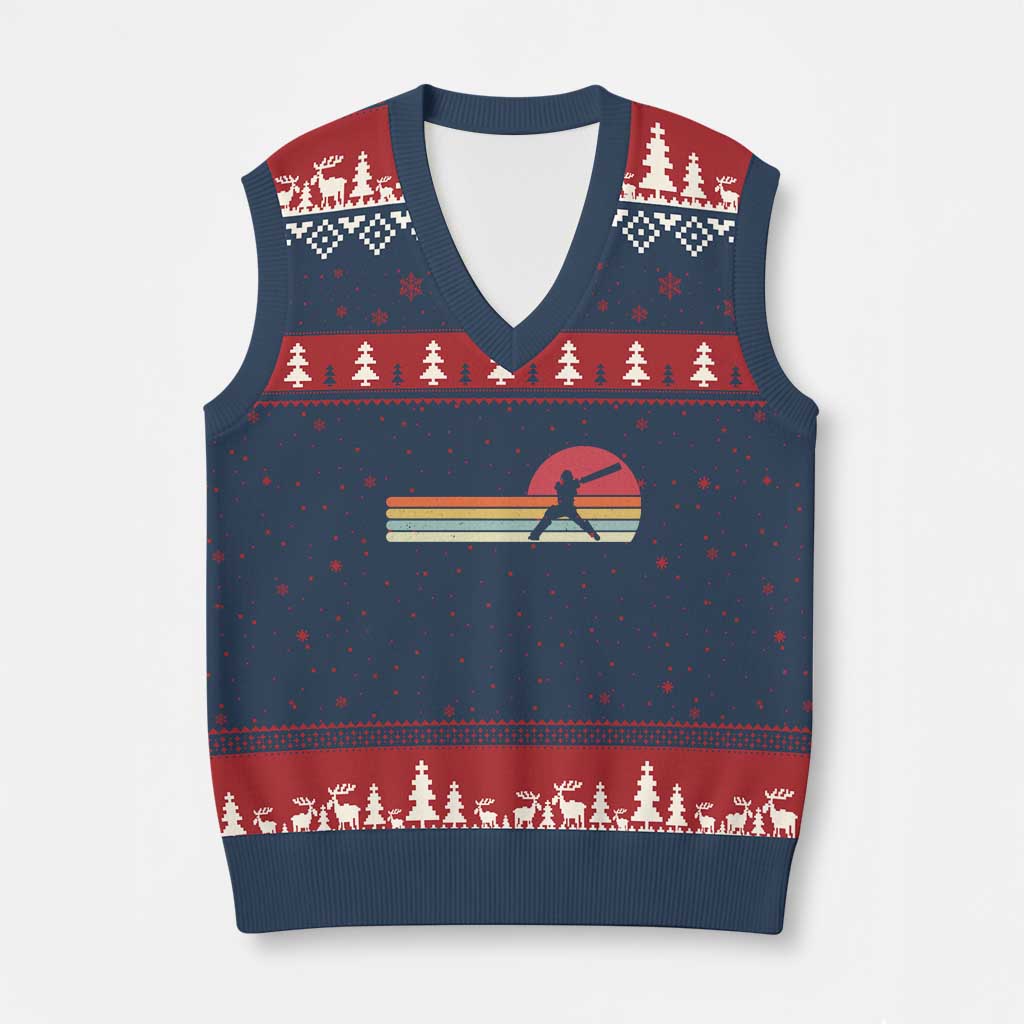 Retro Cricket Player V-Neck Knit Sweater Vest Retro Vintage Sport Batsman Cricket Gifts