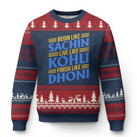Indian Cricket Ugly Christmas Sweater Begin Like Sachin Live Like Kohli Finish Like Dhoni