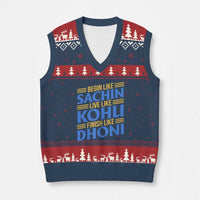 Indian Cricket V-Neck Knit Sweater Vest Begin Like Sachin Live Like Kohli Finish Like Dhoni
