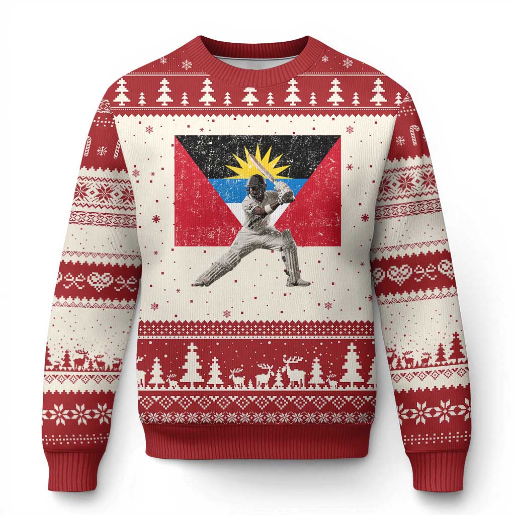 Antigua and Barbuda Cricket Ugly Christmas Sweater Retro Vintage Sport Antiguan Flag West Indies Fan