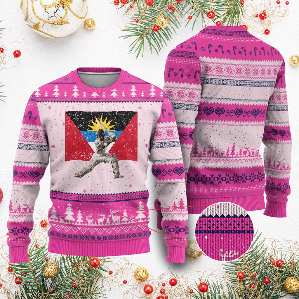 Antigua and Barbuda Cricket Ugly Christmas Sweater Retro Vintage Sport Antiguan Flag West Indies Fan