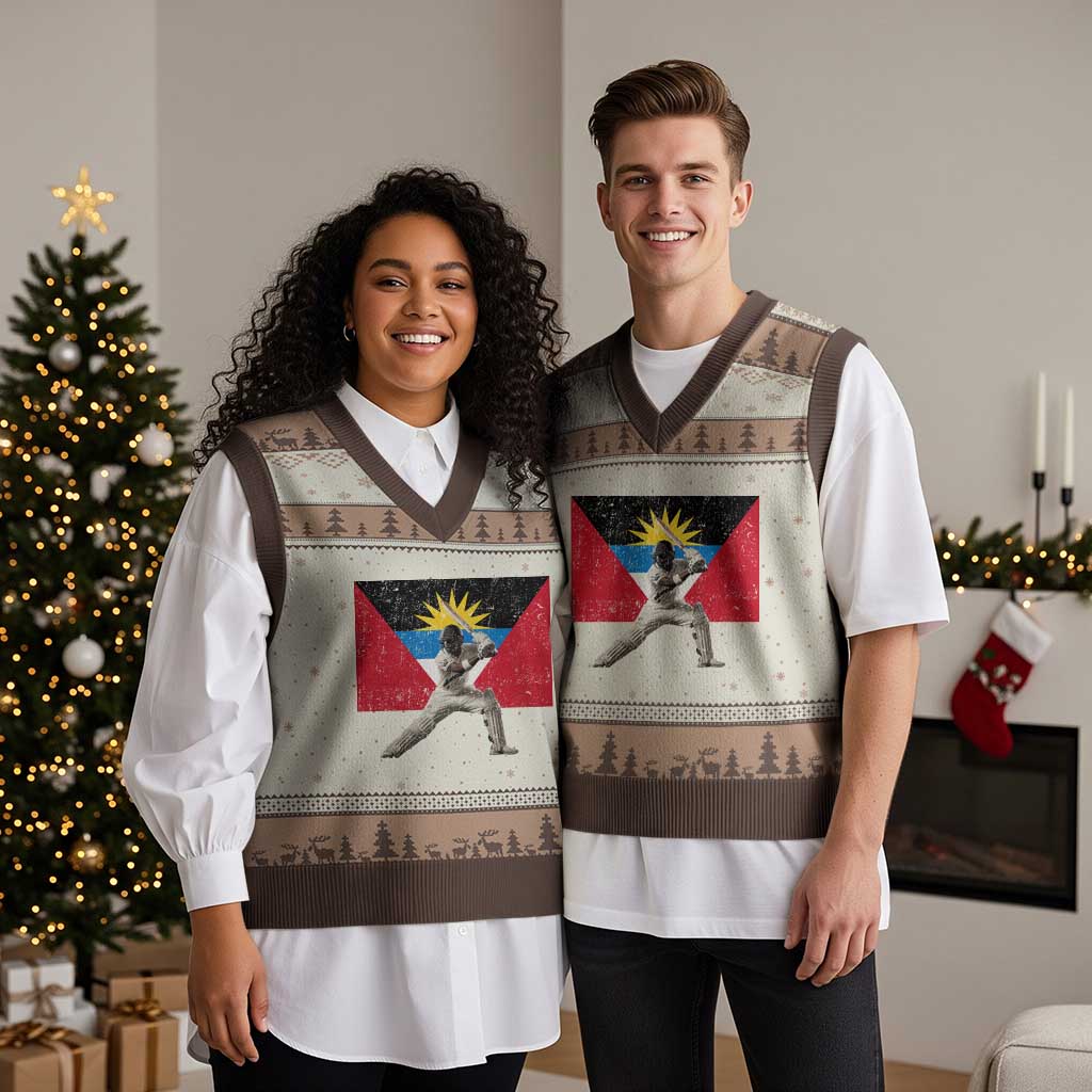 Antigua and Barbuda Cricket V-Neck Knit Sweater Vest Retro Vintage Sport Antiguan Flag West Indies Fan