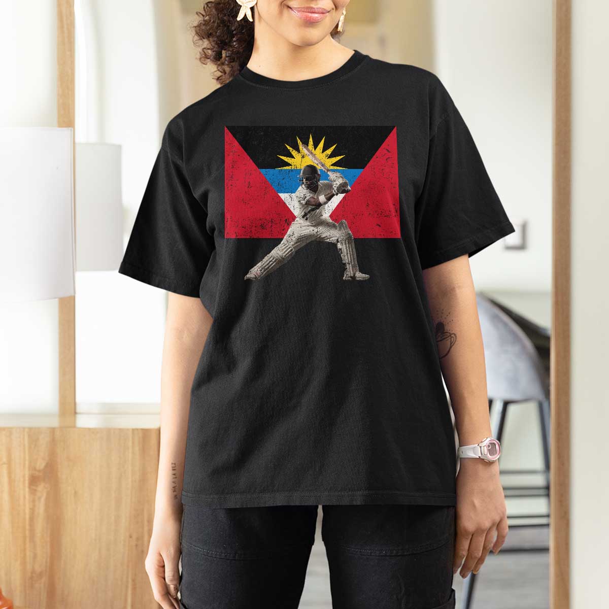 Antigua and Barbuda Cricket T Shirt For Women Retro Vintage Sport Antiguan Flag West Indies Fan