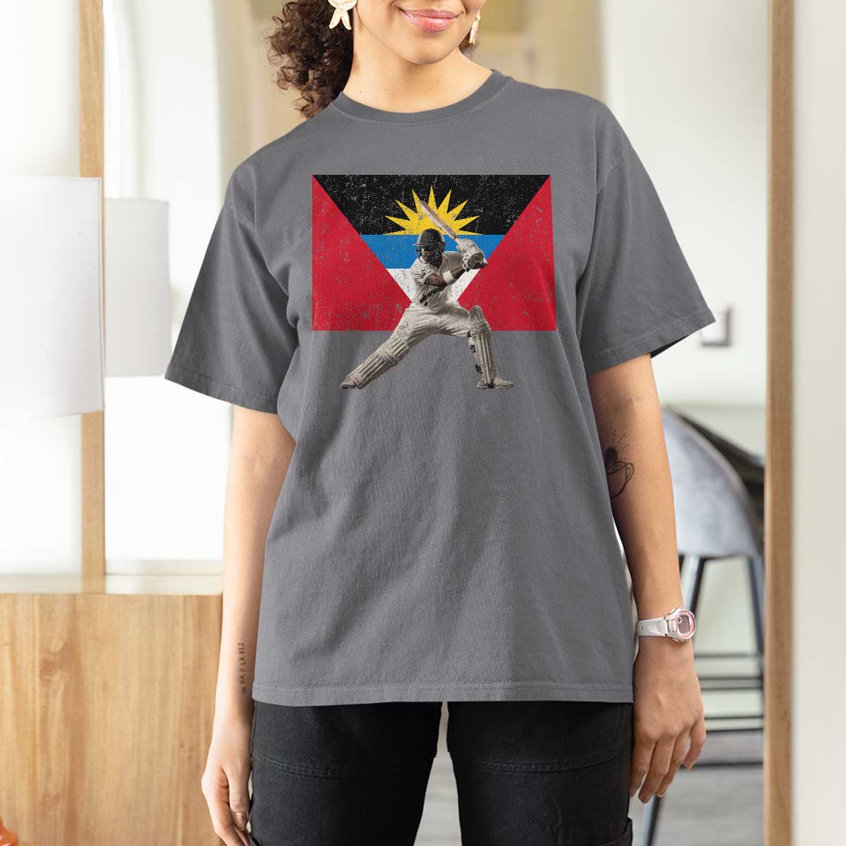 Antigua and Barbuda Cricket T Shirt For Women Retro Vintage Sport Antiguan Flag West Indies Fan