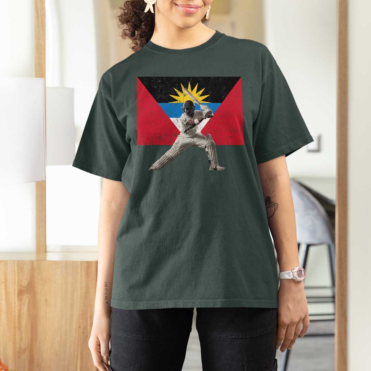 Antigua and Barbuda Cricket T Shirt For Women Retro Vintage Sport Antiguan Flag West Indies Fan