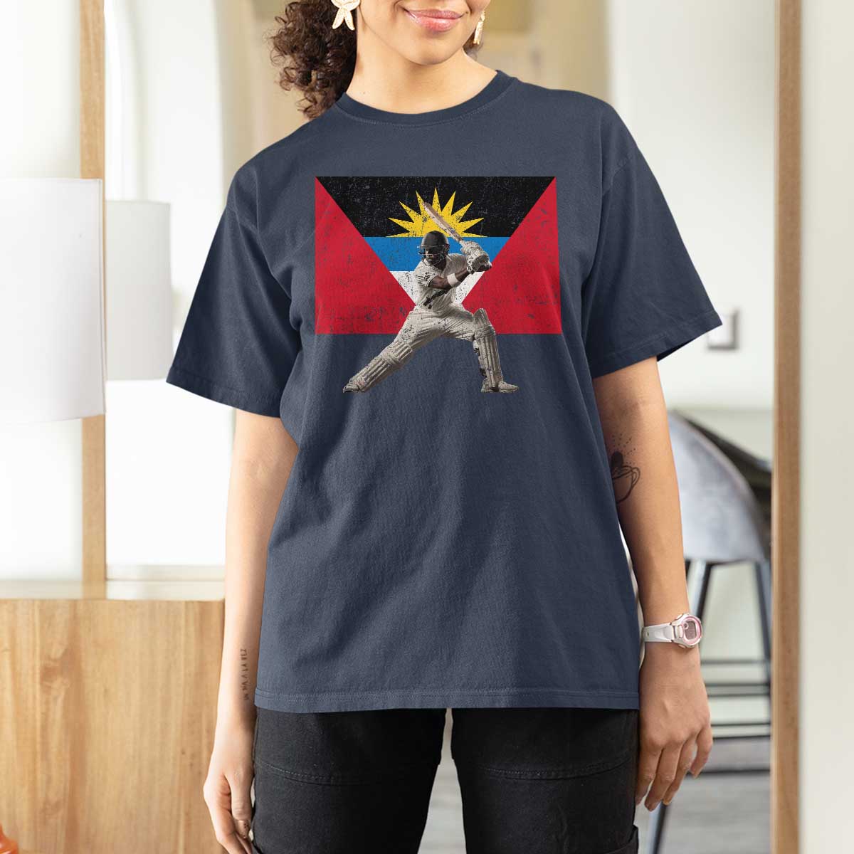 Antigua and Barbuda Cricket T Shirt For Women Retro Vintage Sport Antiguan Flag West Indies Fan