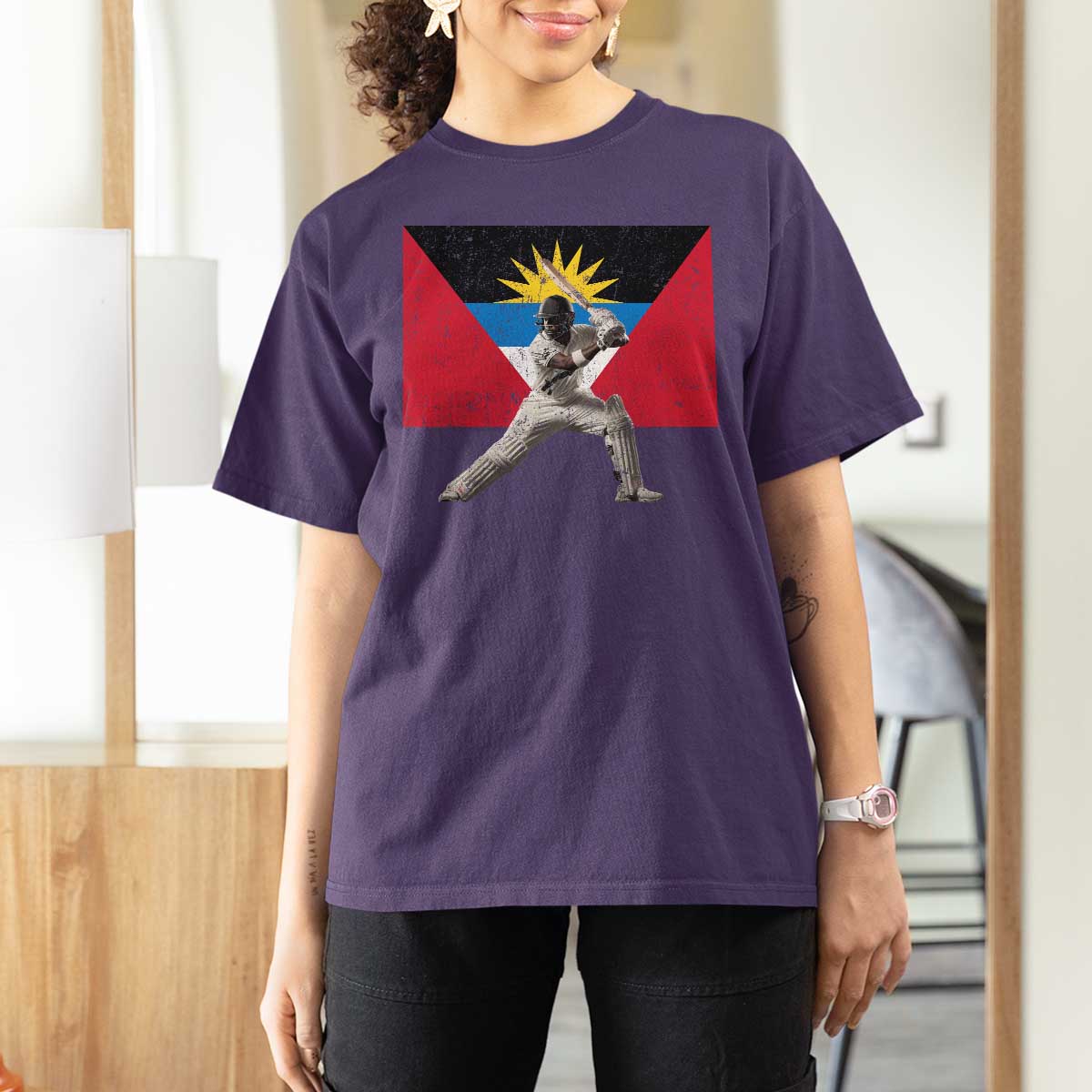 Antigua and Barbuda Cricket T Shirt For Women Retro Vintage Sport Antiguan Flag West Indies Fan