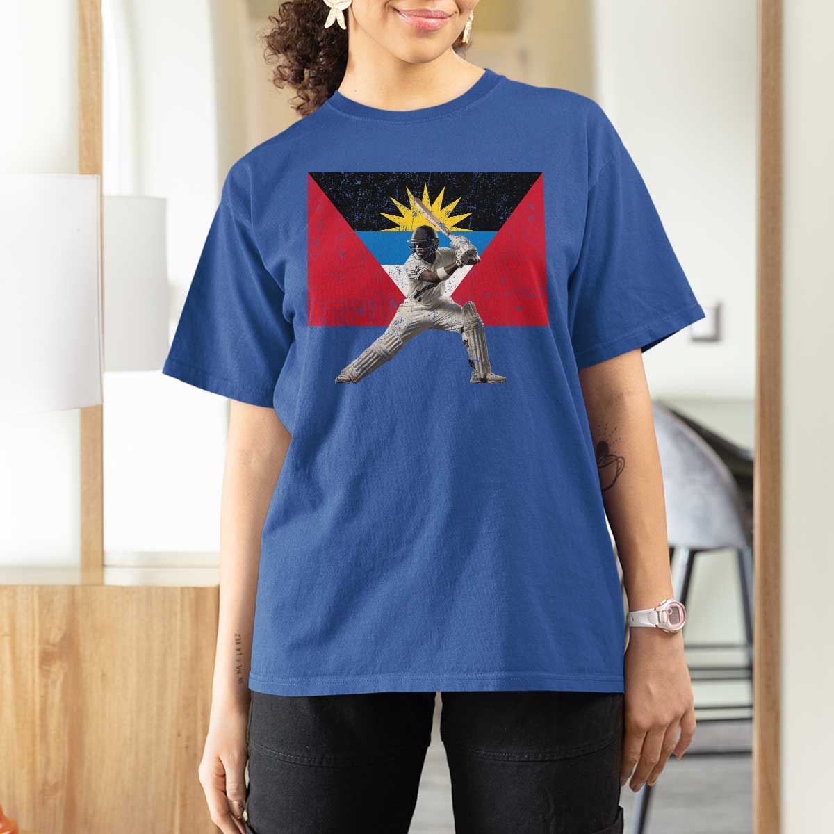 Antigua and Barbuda Cricket T Shirt For Women Retro Vintage Sport Antiguan Flag West Indies Fan