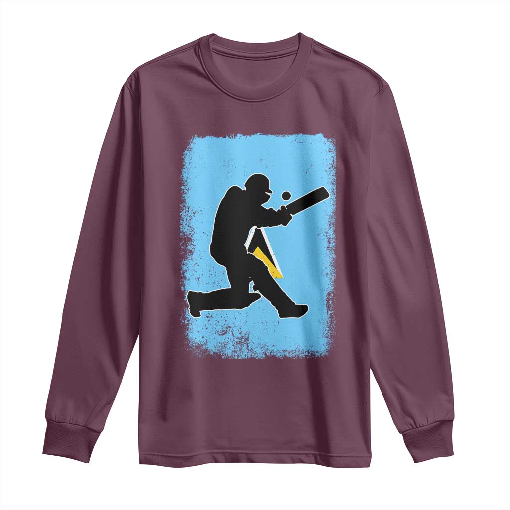 Saint Lucia Cricket Long Sleeve Shirt Retro Vintage Sport Saint Lucian Flag West Indies Cricket Fan