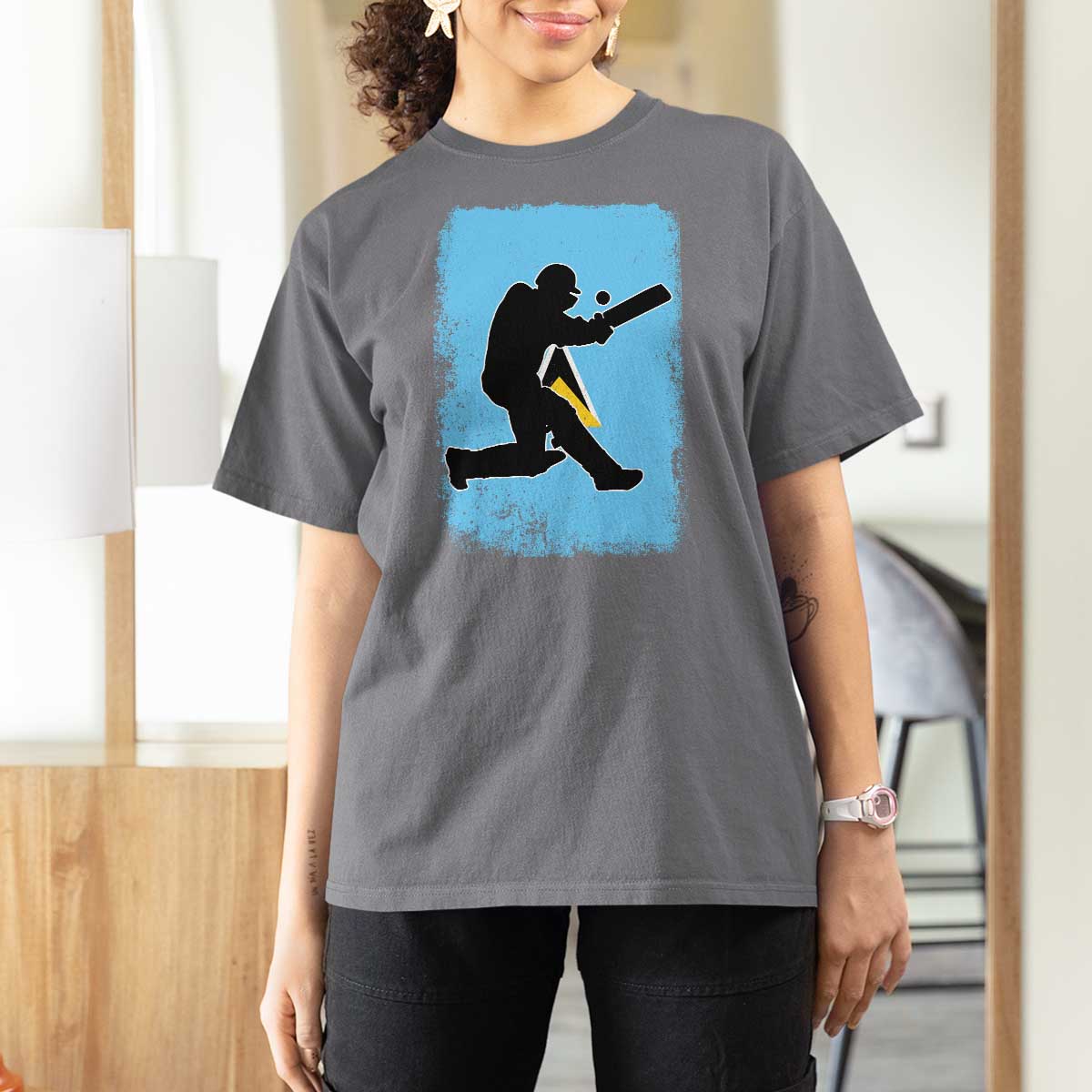 Saint Lucia Cricket T Shirt For Women Retro Vintage Sport Saint Lucian Flag West Indies Cricket Fan