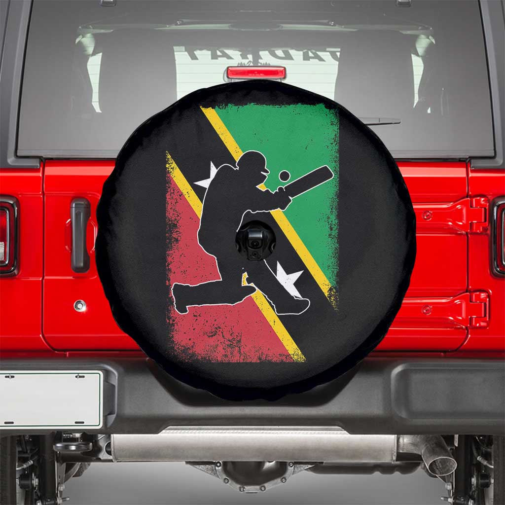 Saint Kitts and Nevis Cricket Spare Tire Cover Retro Vintage Sport Kittitian Flag West Indies Cricket Fan