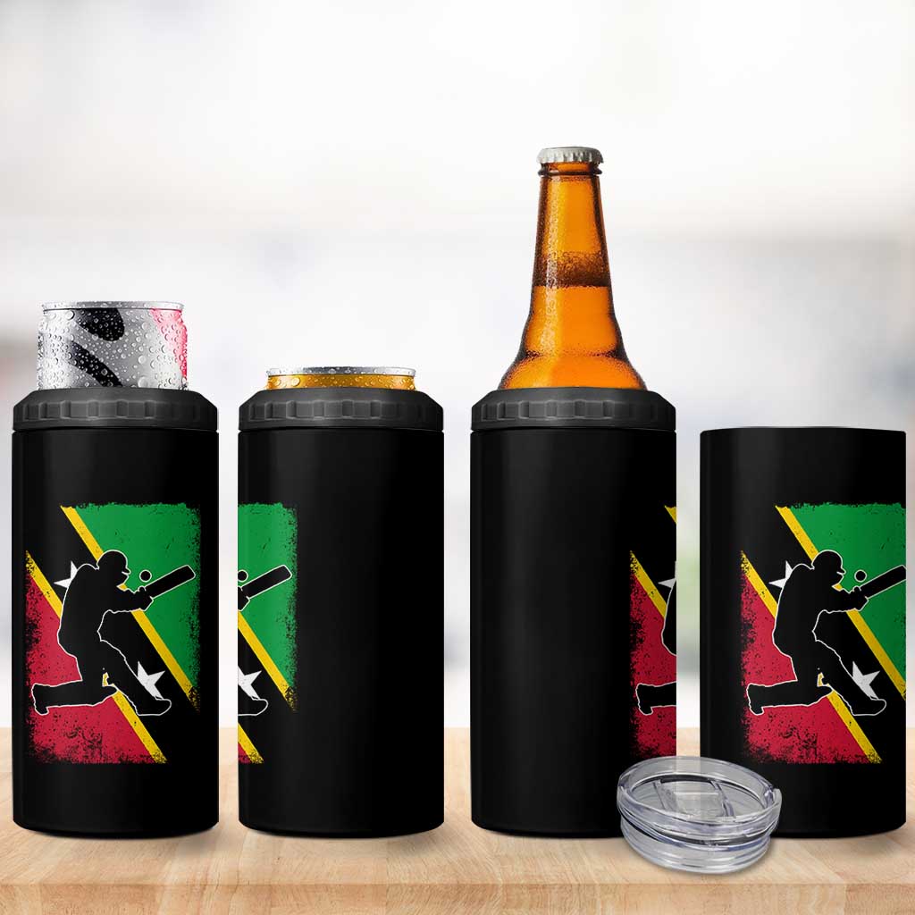 Saint Kitts and Nevis Cricket 4 in 1 Can Cooler Tumbler Retro Vintage Sport Kittitian Flag West Indies Cricket Fan