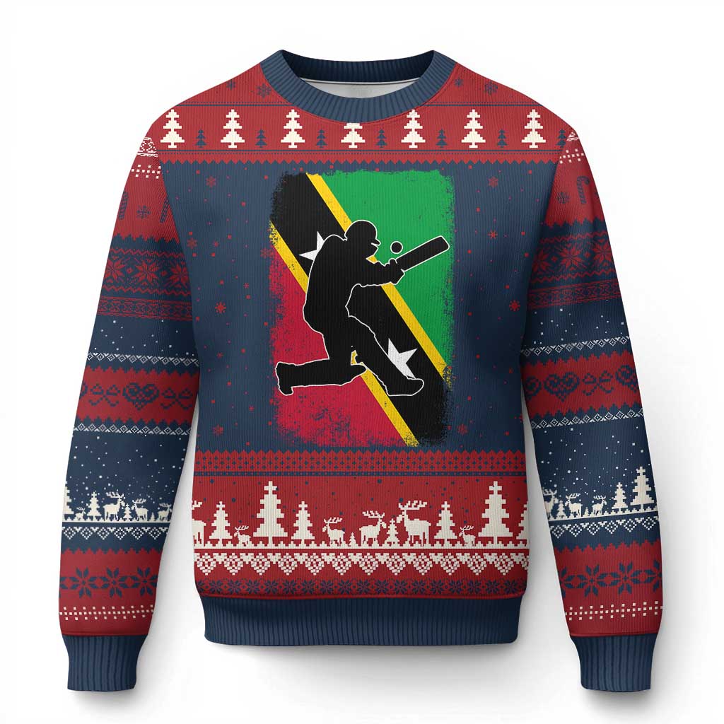 Saint Kitts and Nevis Cricket Ugly Christmas Sweater Retro Vintage Sport Kittitian Flag West Indies Cricket Fan