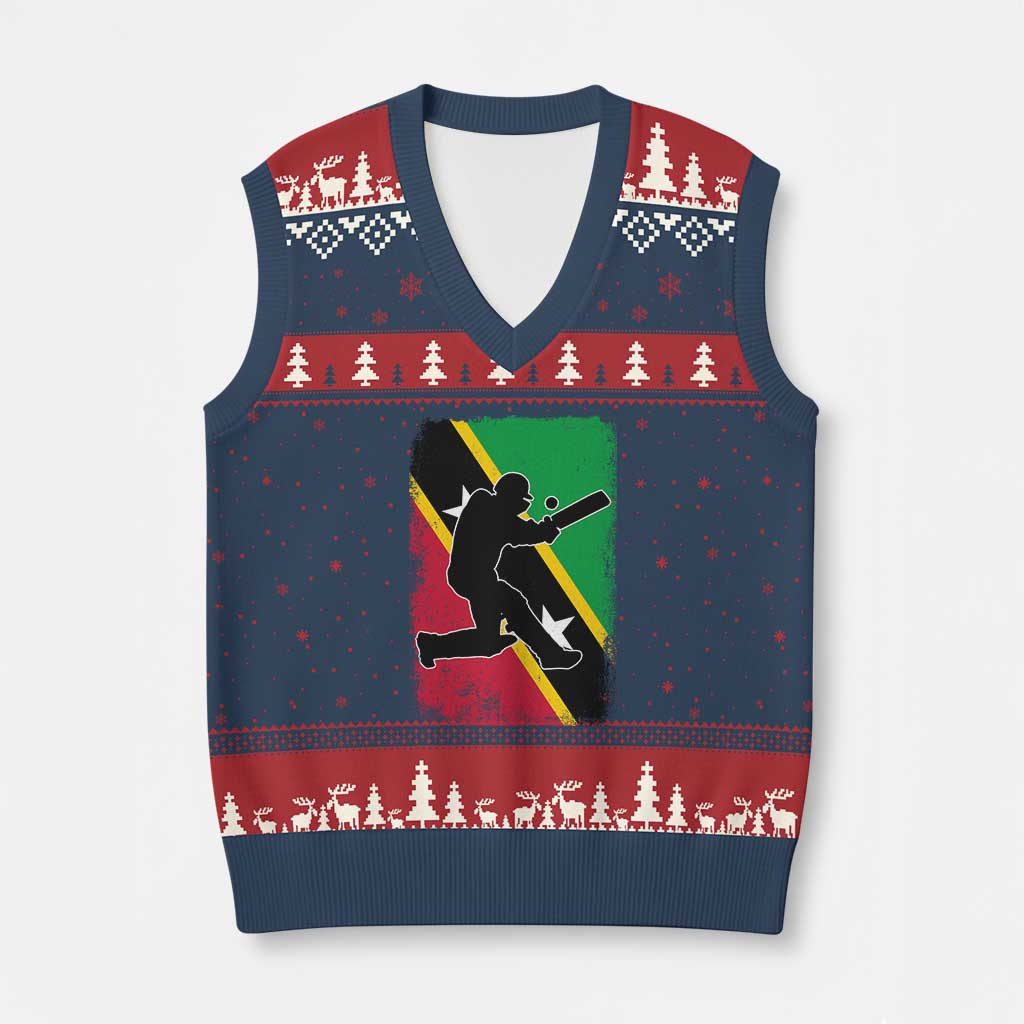 Saint Kitts and Nevis Cricket V-Neck Knit Sweater Vest Retro Vintage Sport Kittitian Flag West Indies Cricket Fan