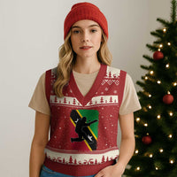 Saint Kitts and Nevis Cricket V-Neck Knit Sweater Vest Retro Vintage Sport Kittitian Flag West Indies Cricket Fan