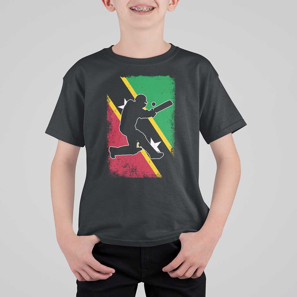 Saint Kitts and Nevis Cricket T Shirt For Kid Retro Vintage Sport Kittitian Flag West Indies Cricket Fan