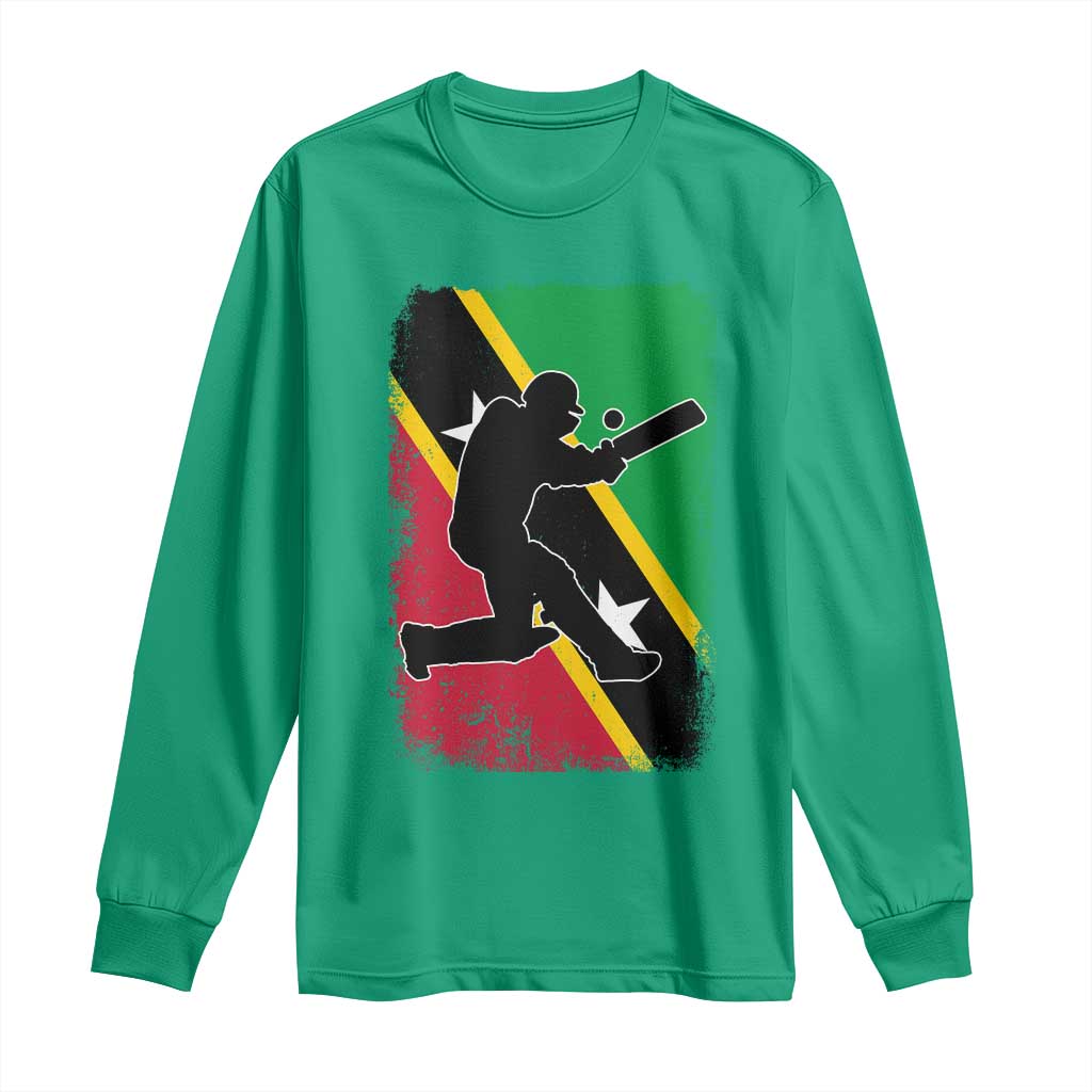 Saint Kitts and Nevis Cricket Long Sleeve Shirt Retro Vintage Sport Kittitian Flag West Indies Cricket Fan