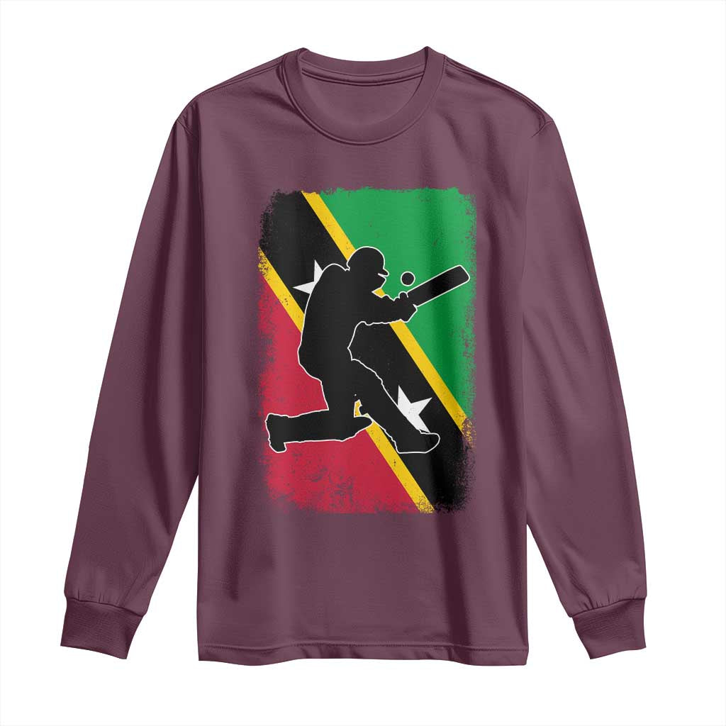 Saint Kitts and Nevis Cricket Long Sleeve Shirt Retro Vintage Sport Kittitian Flag West Indies Cricket Fan