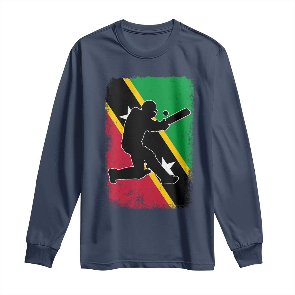 Saint Kitts and Nevis Cricket Long Sleeve Shirt Retro Vintage Sport Kittitian Flag West Indies Cricket Fan