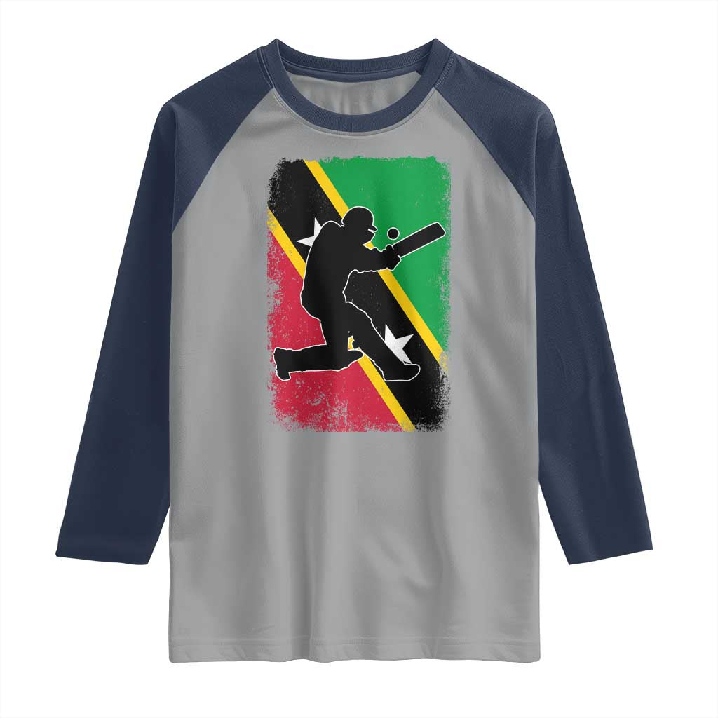 Saint Kitts and Nevis Cricket Raglan Shirt Retro Vintage Sport Kittitian Flag West Indies Cricket Fan