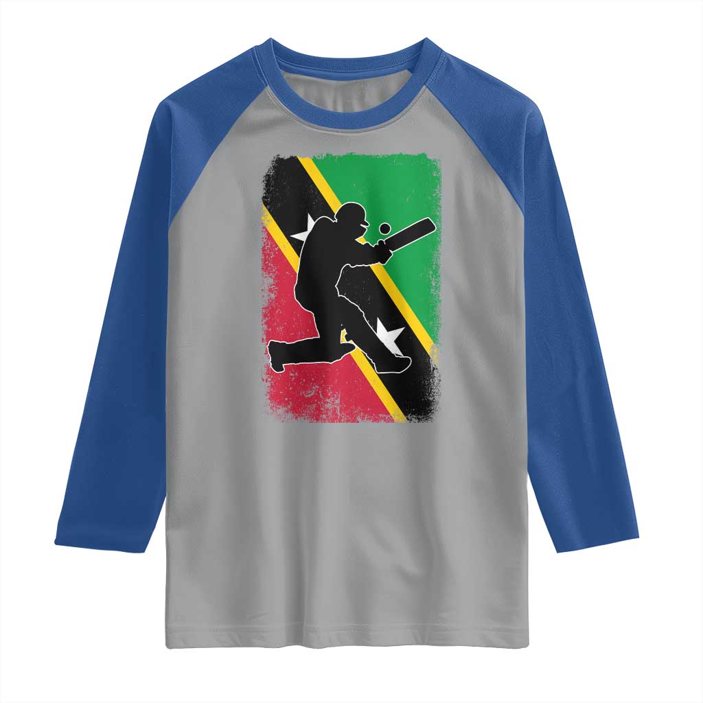 Saint Kitts and Nevis Cricket Raglan Shirt Retro Vintage Sport Kittitian Flag West Indies Cricket Fan