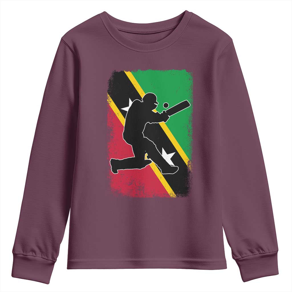 Saint Kitts and Nevis Cricket Youth Sweatshirt Retro Vintage Sport Kittitian Flag West Indies Cricket Fan
