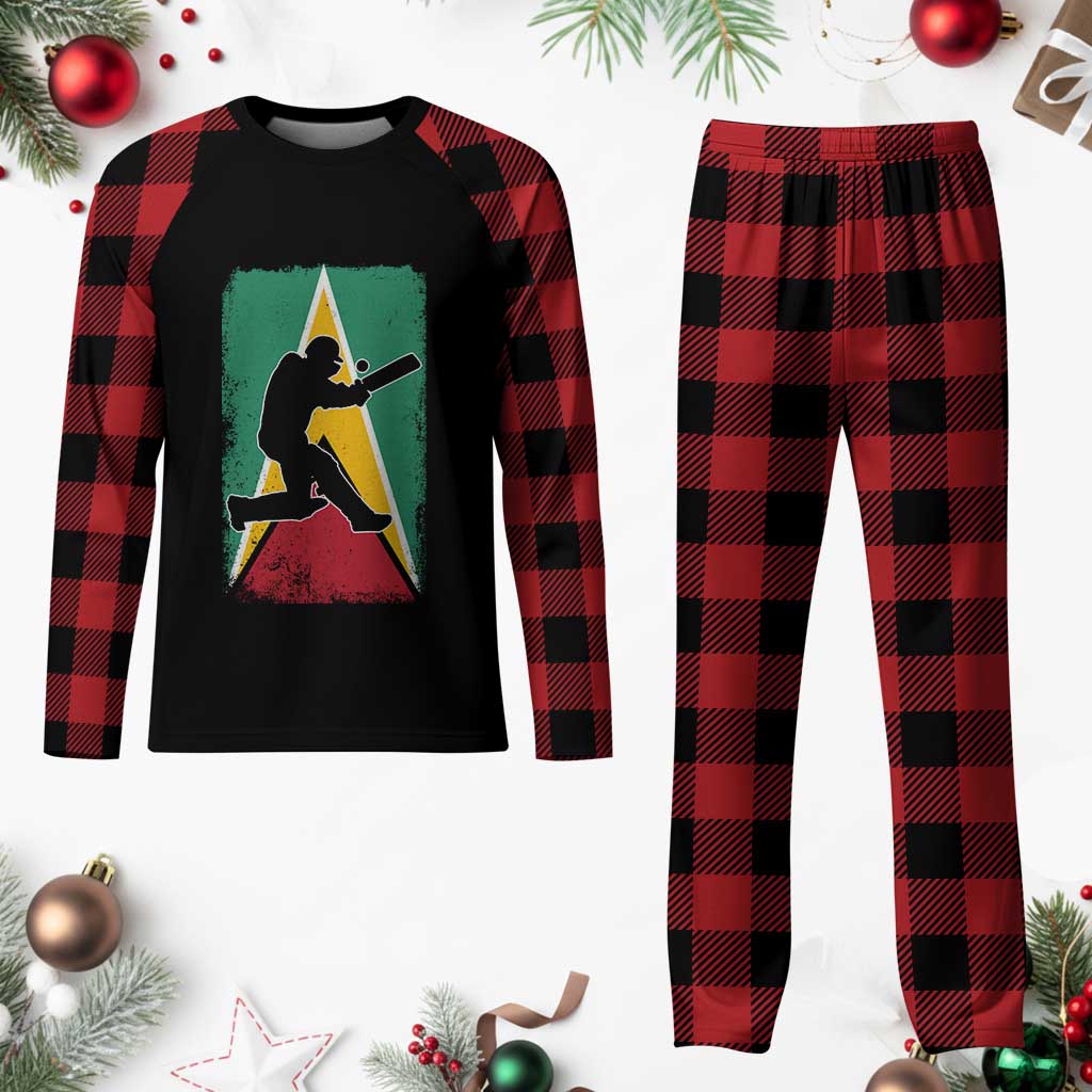 Guyana Cricket Plaid Pajama Set Retro Vintage Sport Guyanese Flag West Indies Cricket Fan