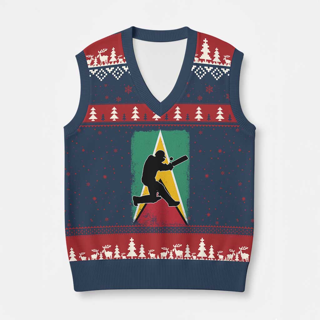 Guyana Cricket V-Neck Knit Sweater Vest Retro Vintage Sport Guyanese Flag West Indies Cricket Fan