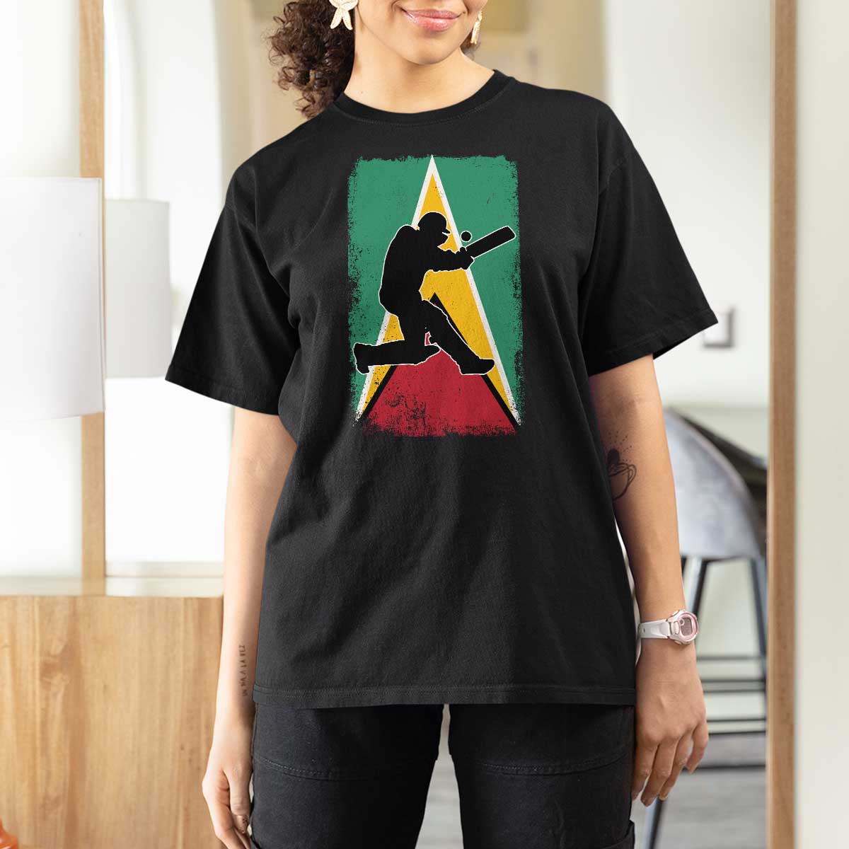 Guyana Cricket T Shirt For Women Retro Vintage Sport Guyanese Flag West Indies Cricket Fan